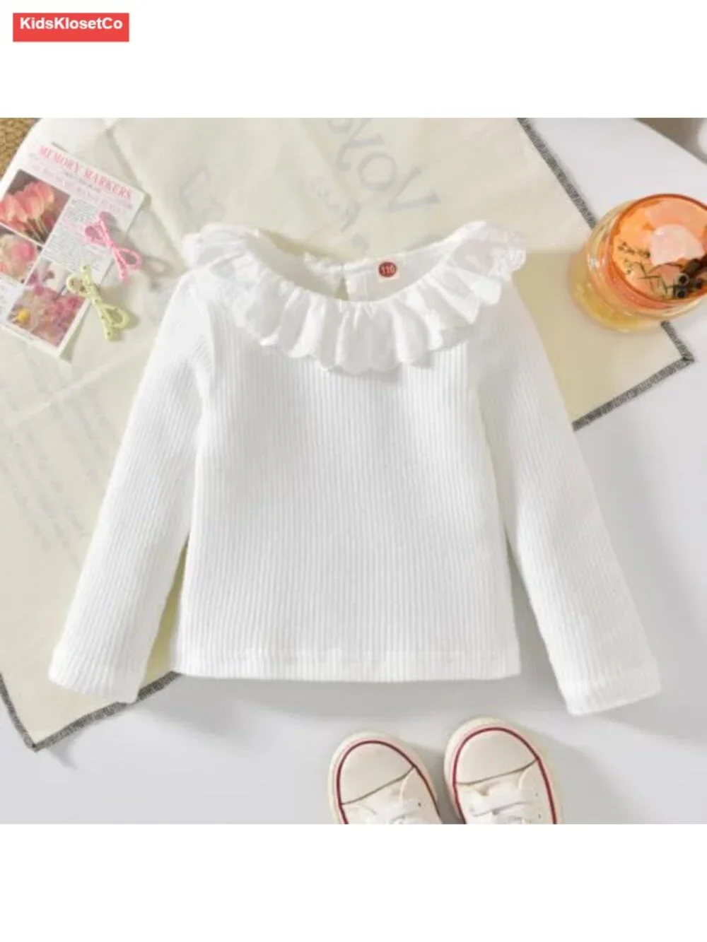 Toddler Long Sleeve Lace Collar Top Corduroy Overall Dress Set 2-Piece
